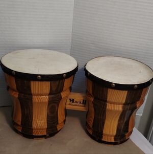 Mark II Wooden Bongo Drums - Brown and Cream